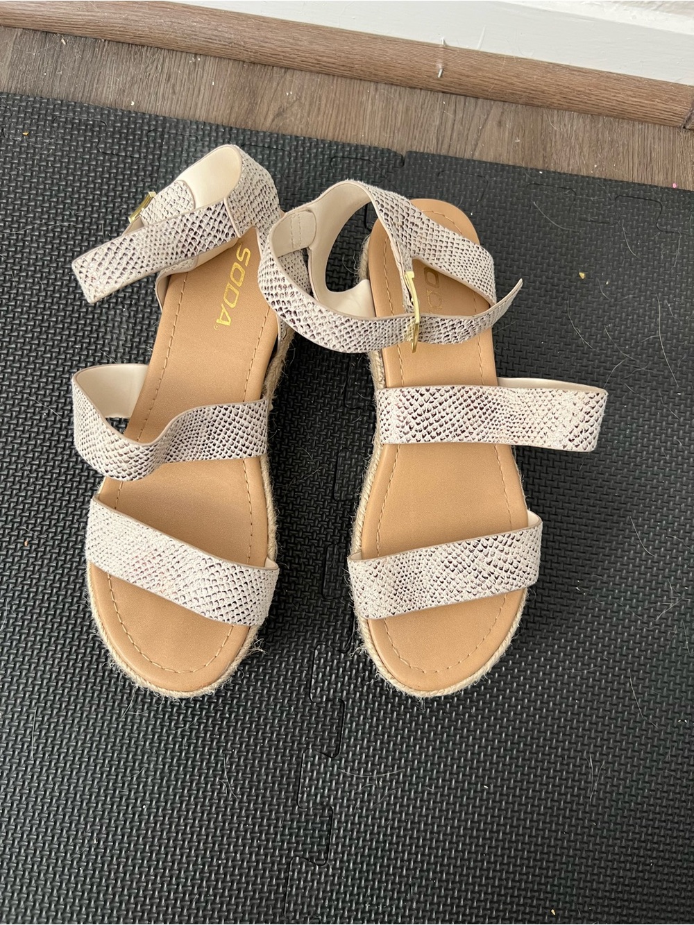 Soda Beige Textured Strappy Espadrille Sandals